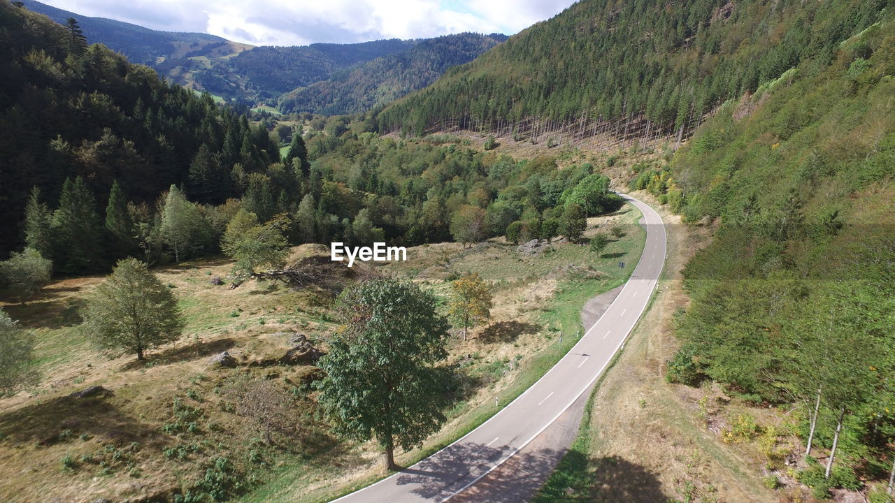 High angle view of winding road