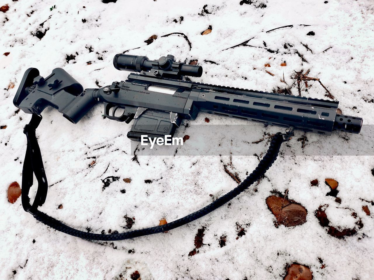 weapon, firearm, gun, snow, high angle view, rifle, no people, aggression, violence