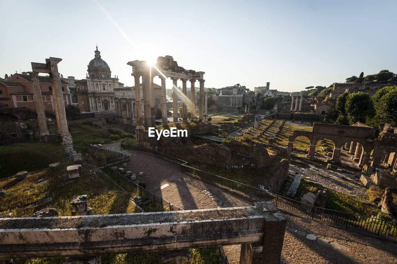 Roman forum against clear sky on sunny day