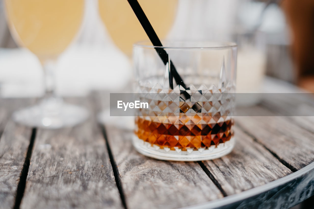 Close-up of drink on wooden table