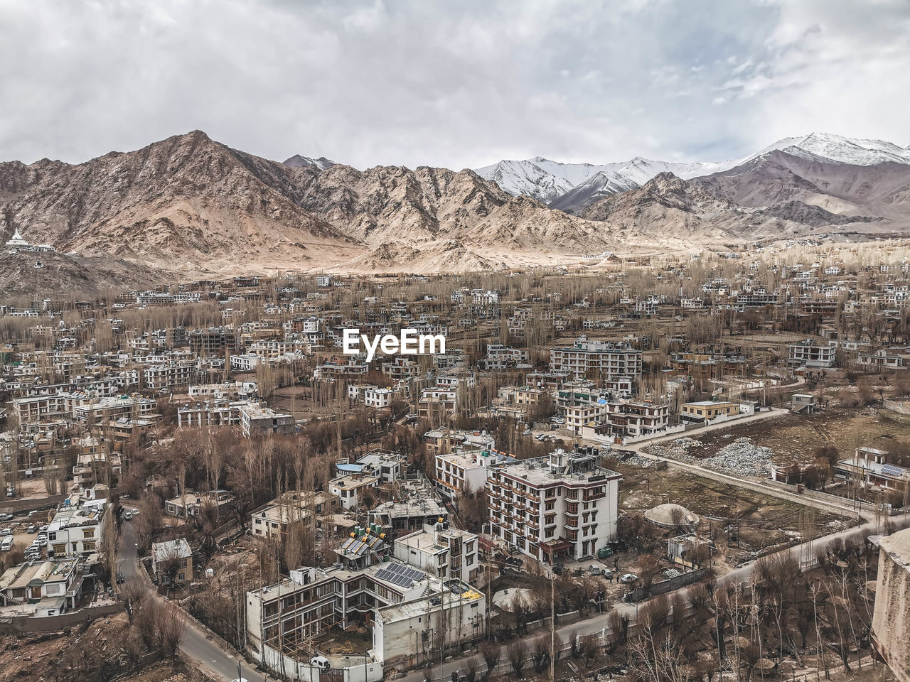 High angle view of buildings in city