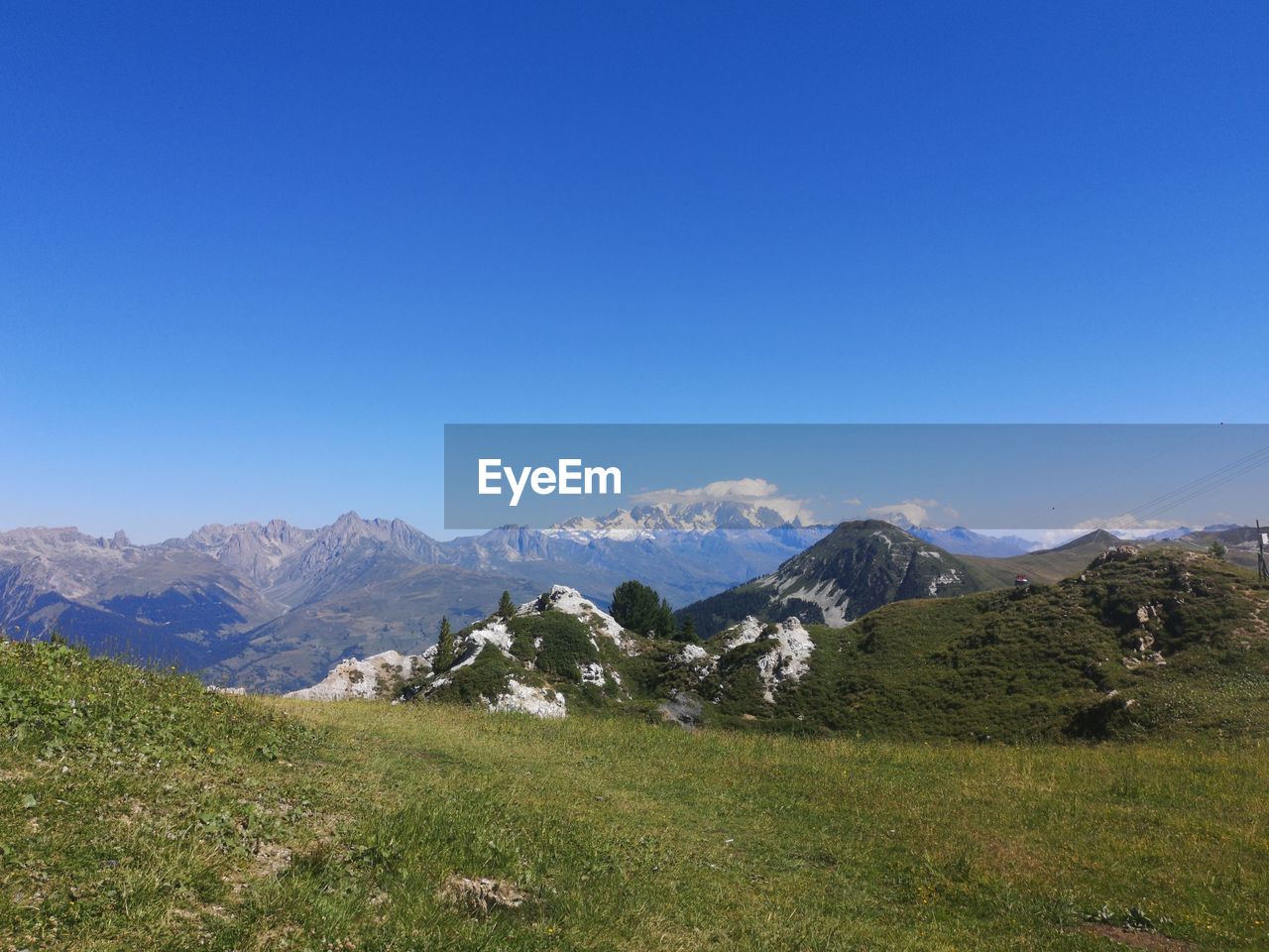 Scenic view of landscape against clear blue sky