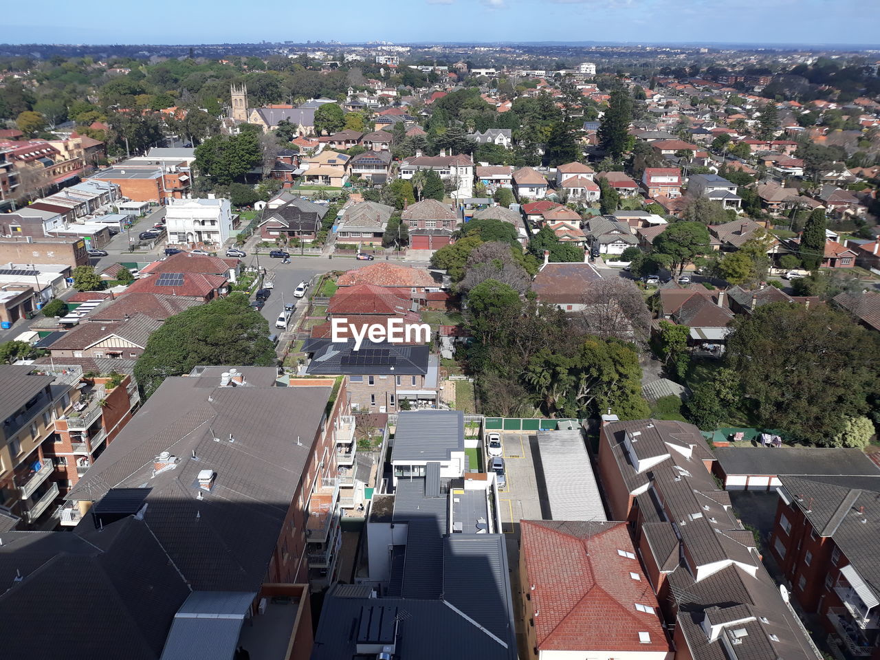 High angle view of townscape against sky