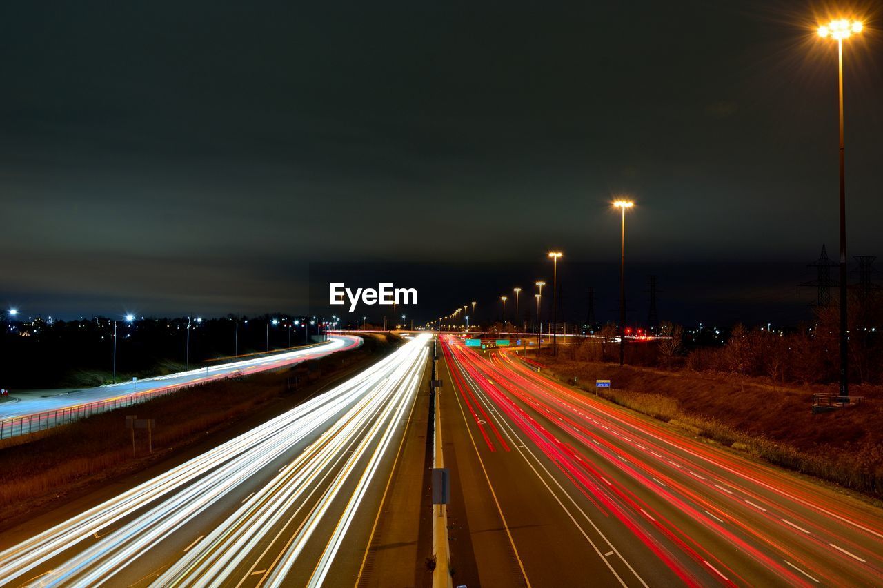 Light trails on highway at night