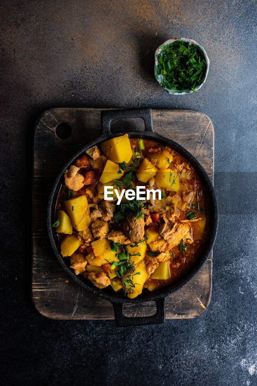 Soup in bowl on table