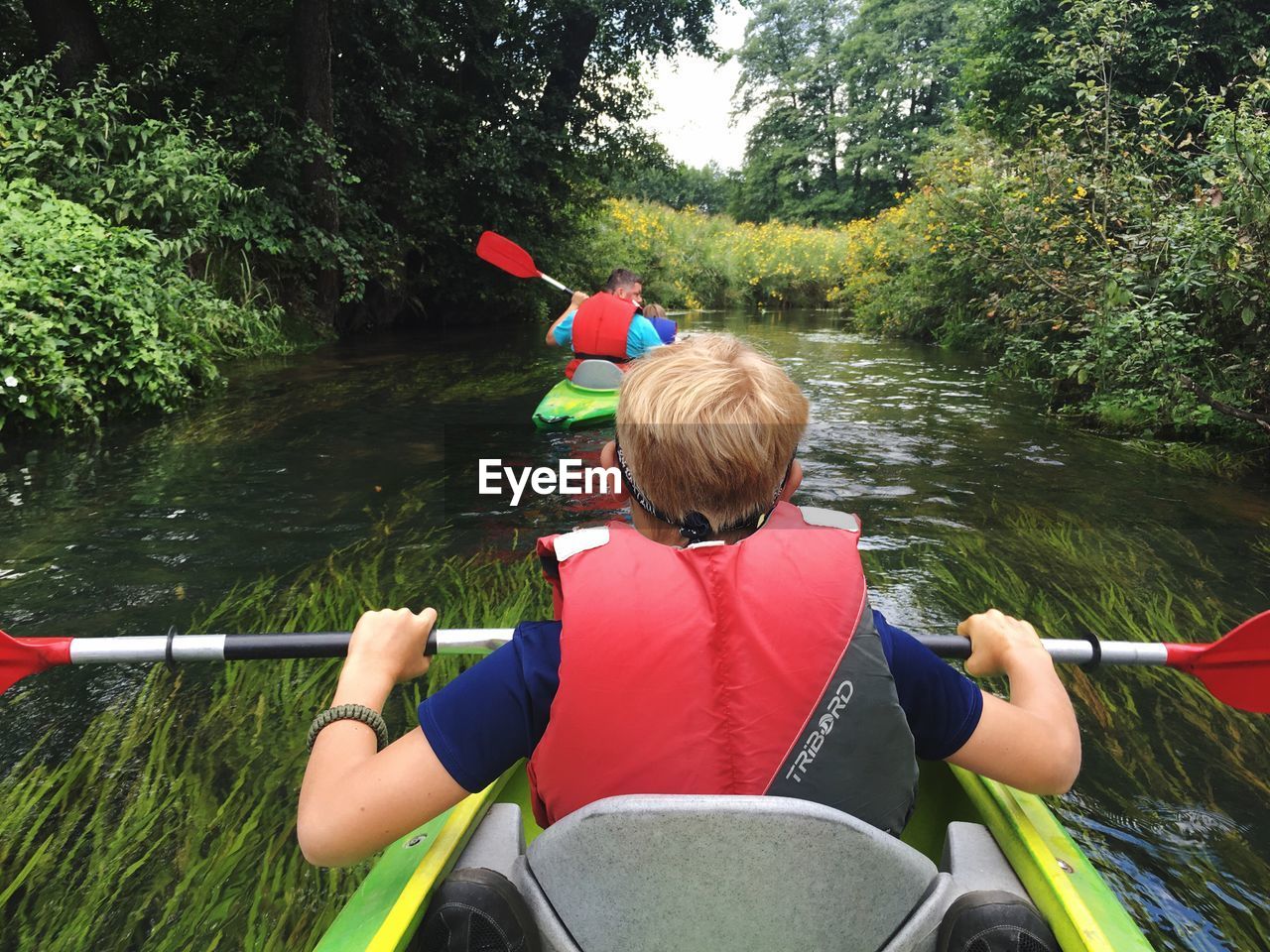 REAR VIEW OF PEOPLE ENJOYING ON RIVER