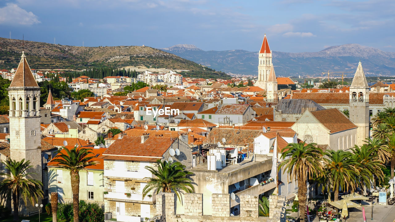 High angle view of buildings in city. trogir, croatia