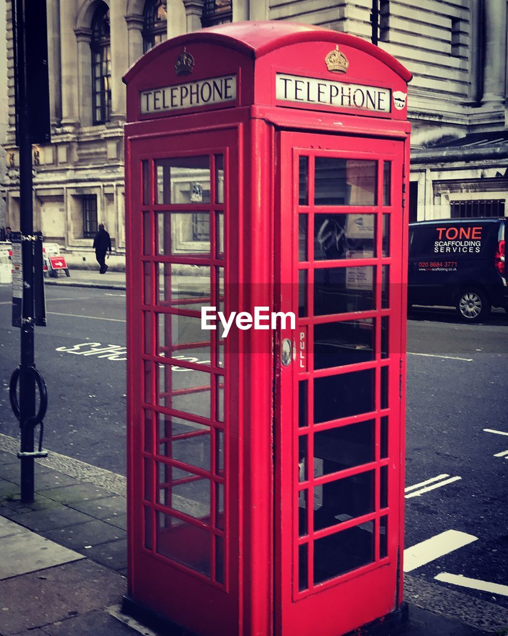 CLOSE-UP OF RED TELEPHONE BOOTH