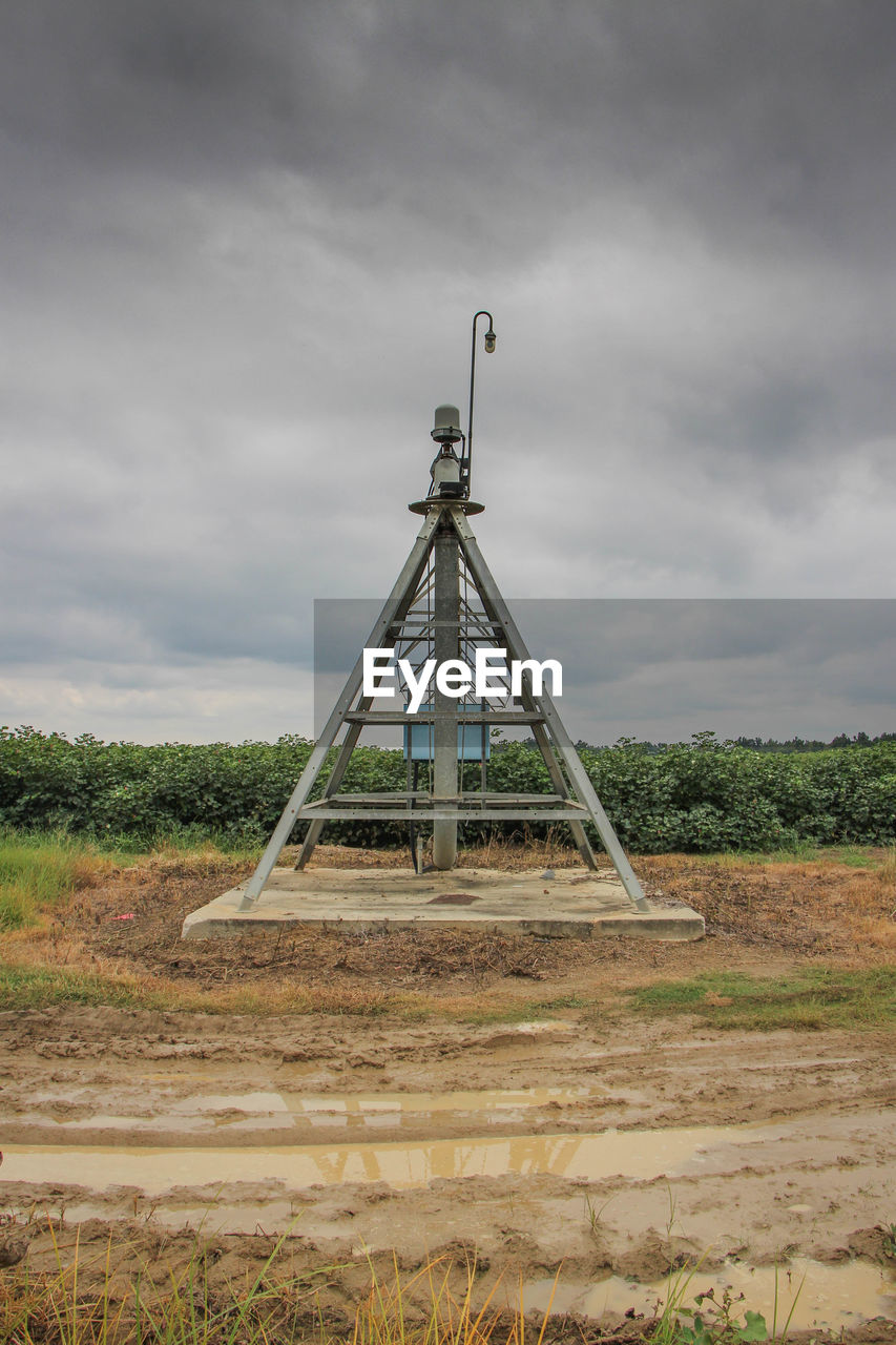 Built structure on field against sky