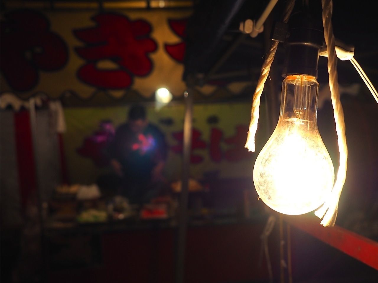 Close-up of illuminated light bulb in restaurant