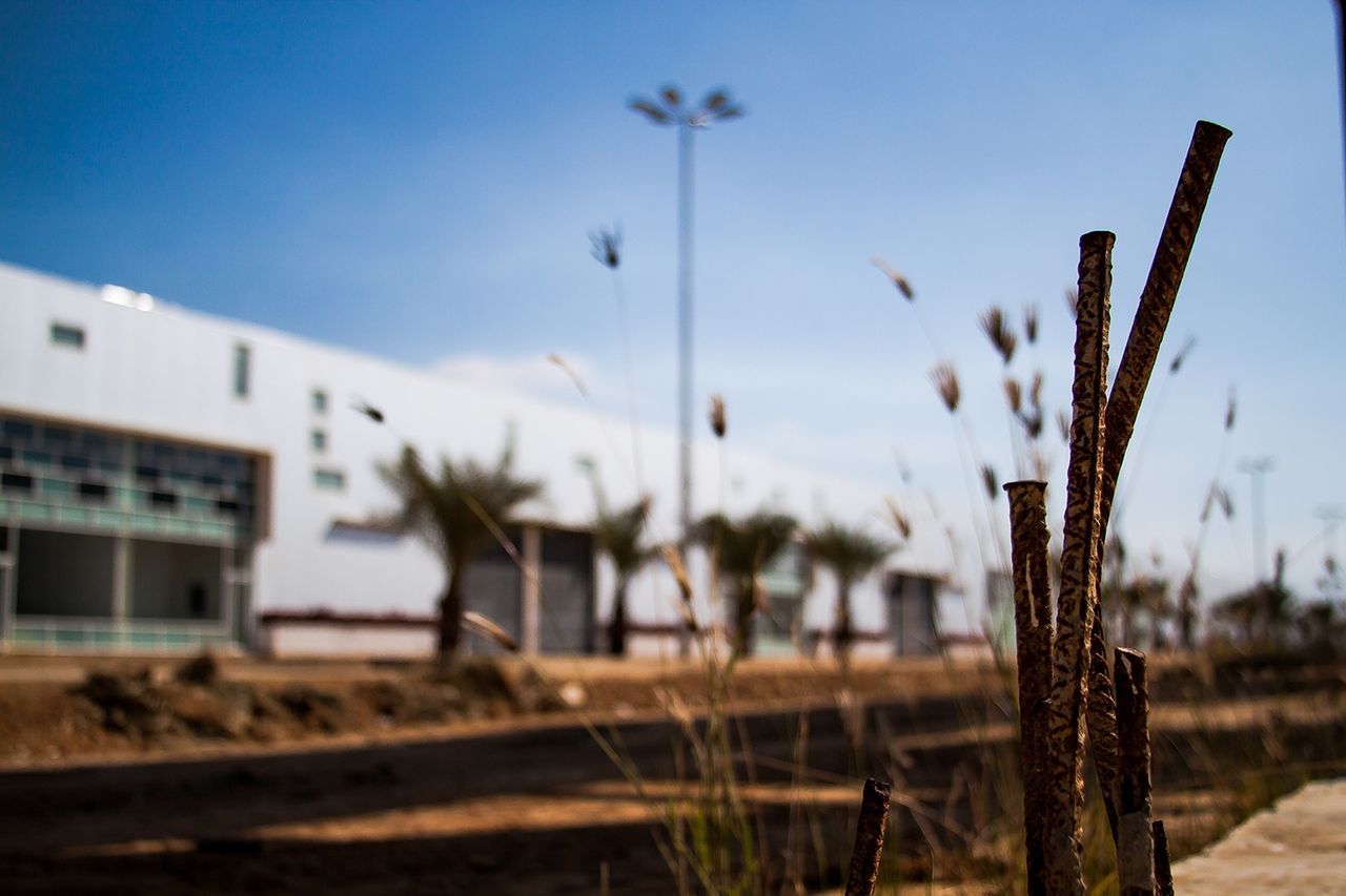 Close-up of metal sticking out of ground