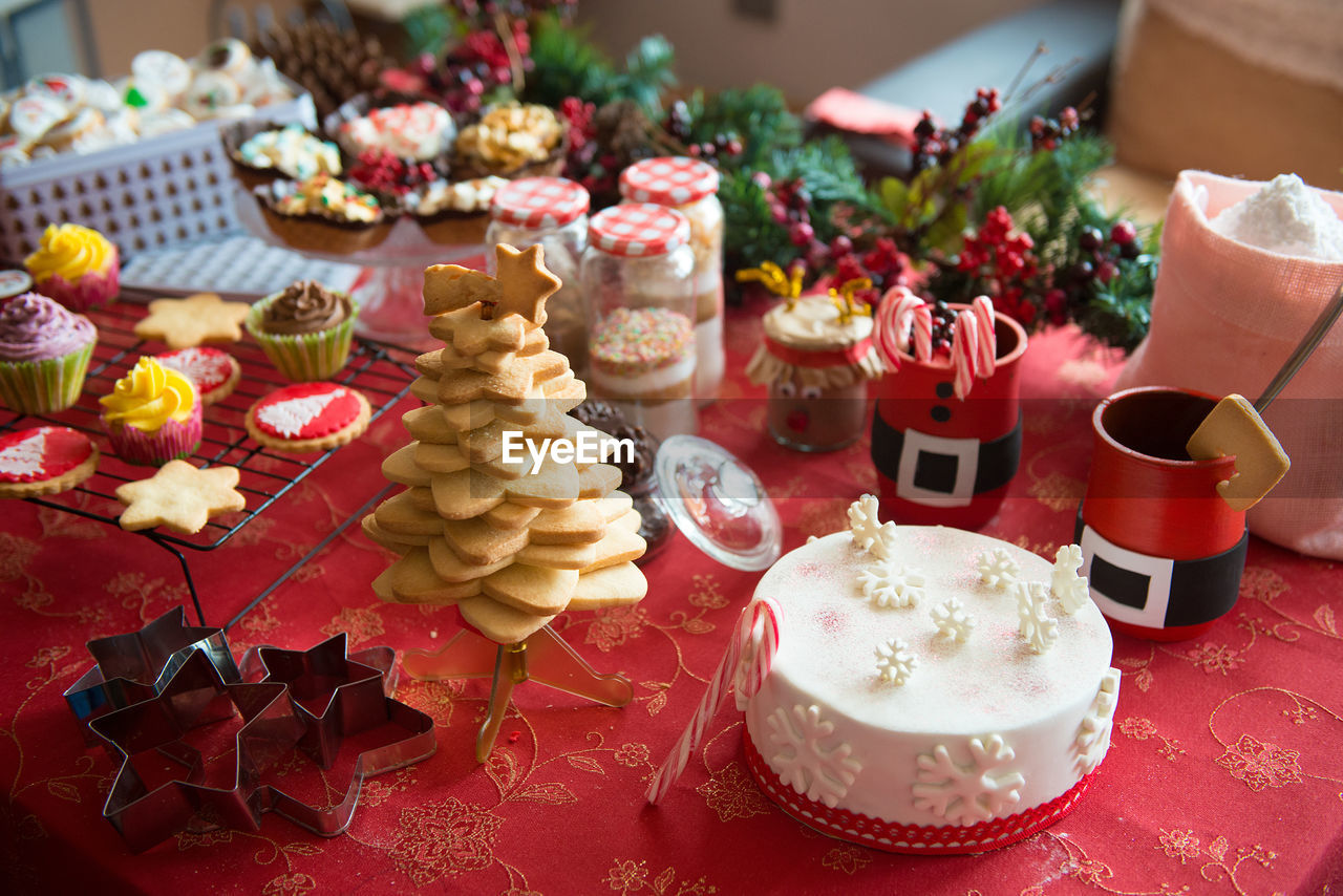 Table set in a home with typical christmas sweets