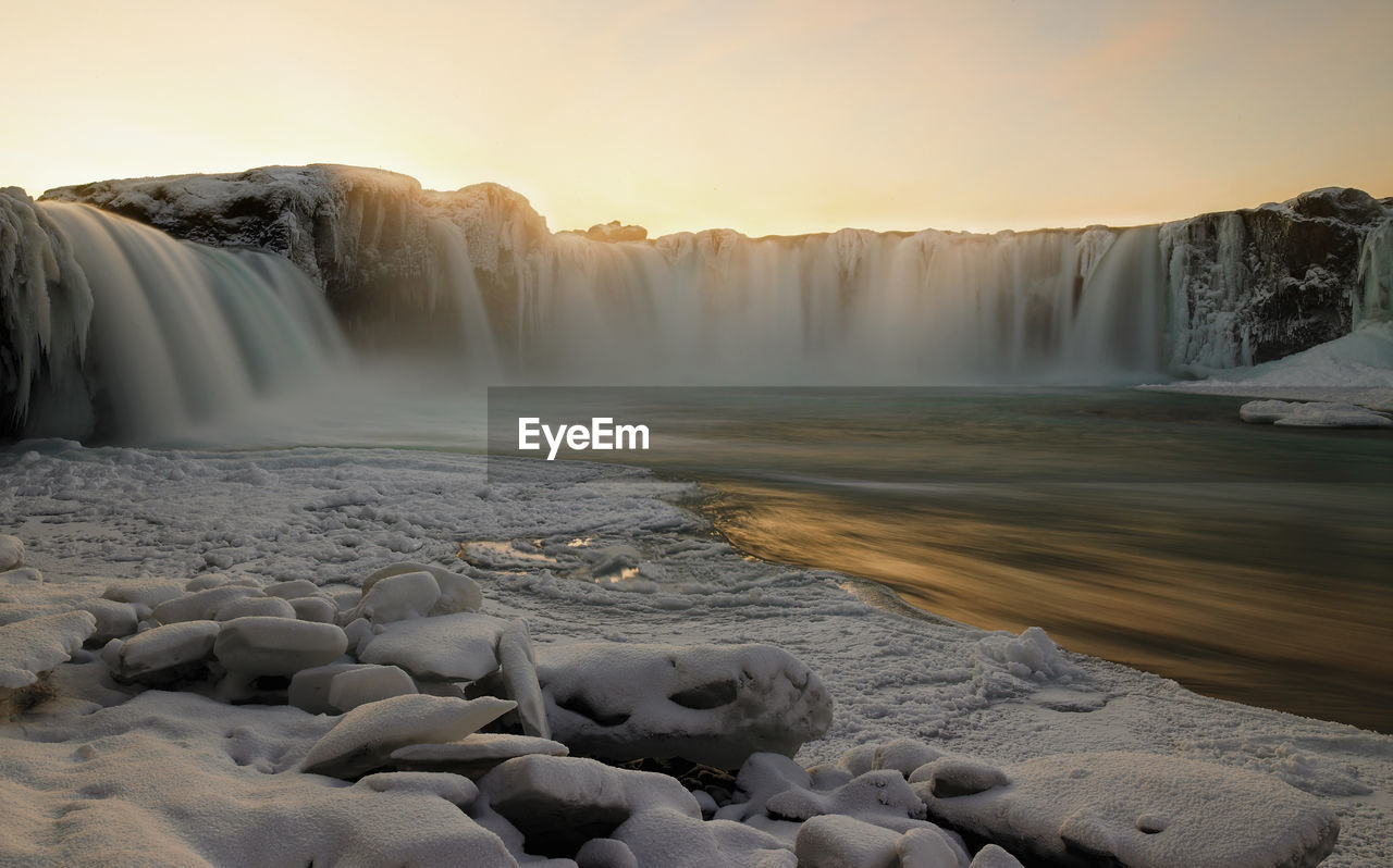 The waterfall godafoss during winter in north iceland