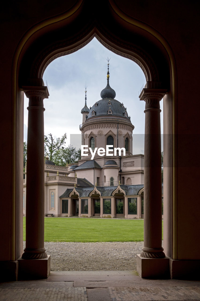 Church seen through arch