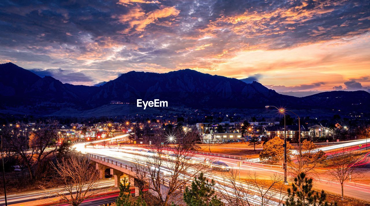 Long exposure of boulder, colorado with mountains in background