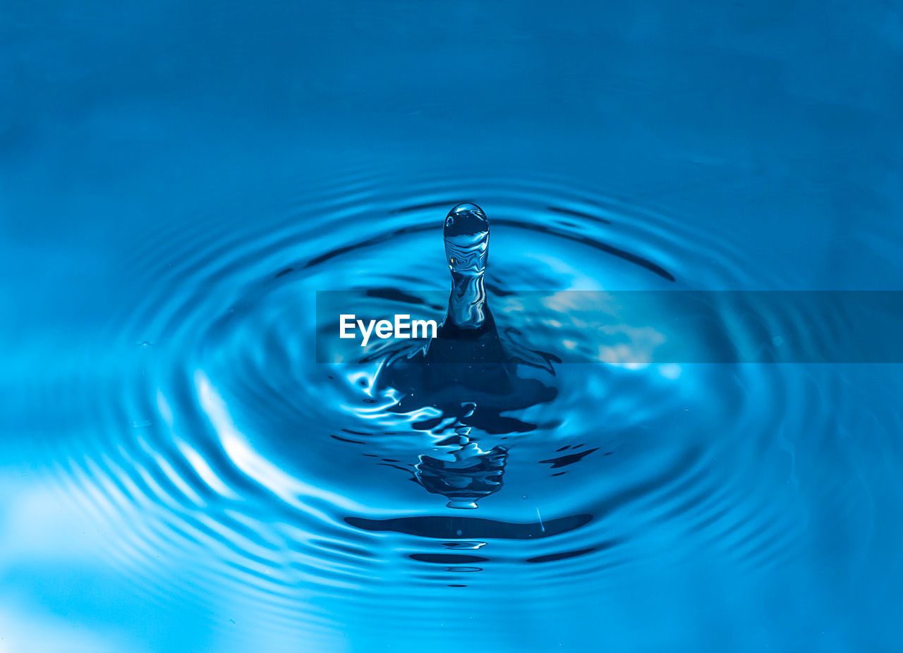 Close-up of drop falling on water