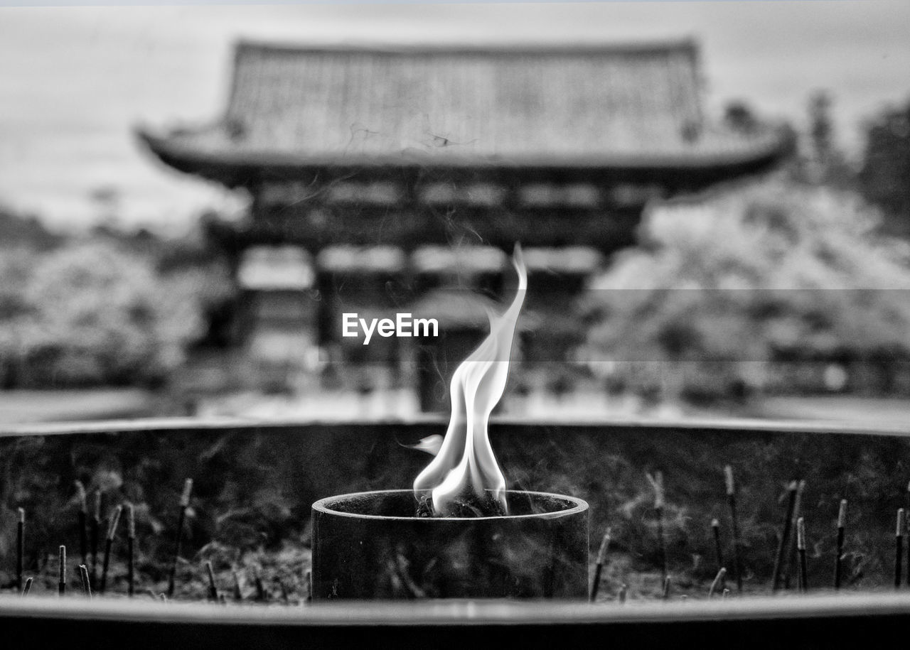 Close-up of flame at todaiji temple