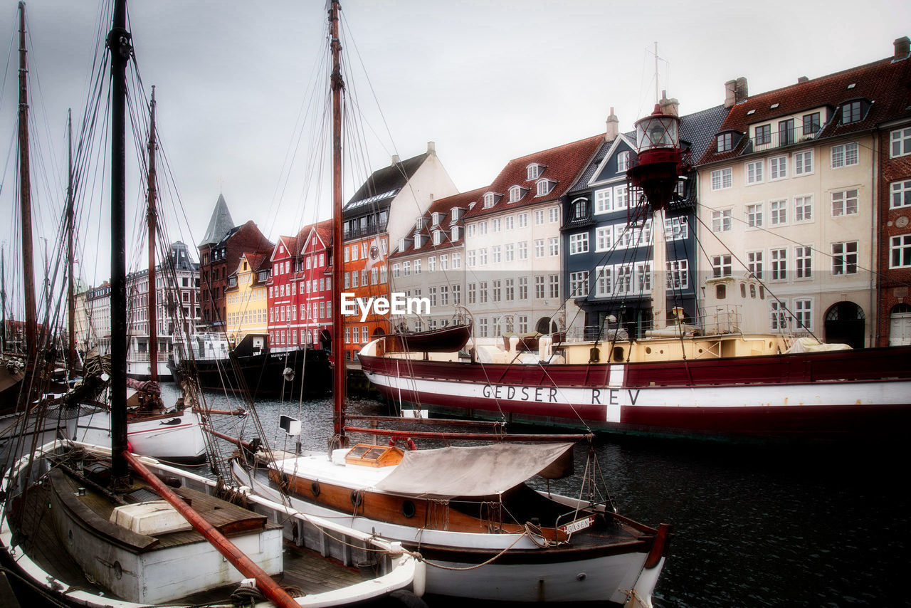 BOATS MOORED AT HARBOR