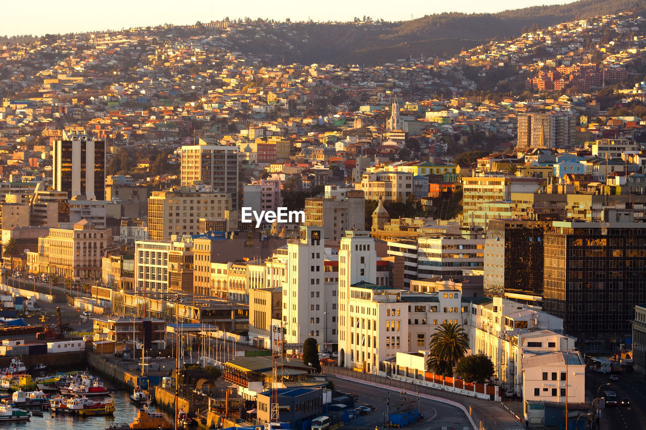 Hills and waterfront of valparaiso, valparaiso region, chile, south america