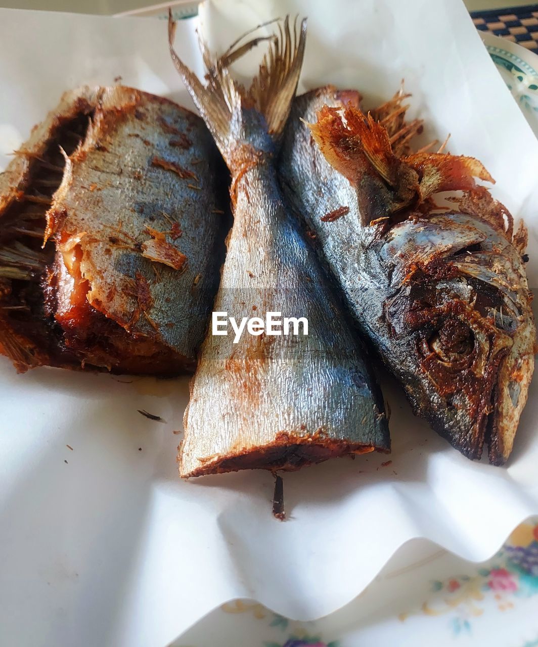 High angle view of seafood on table