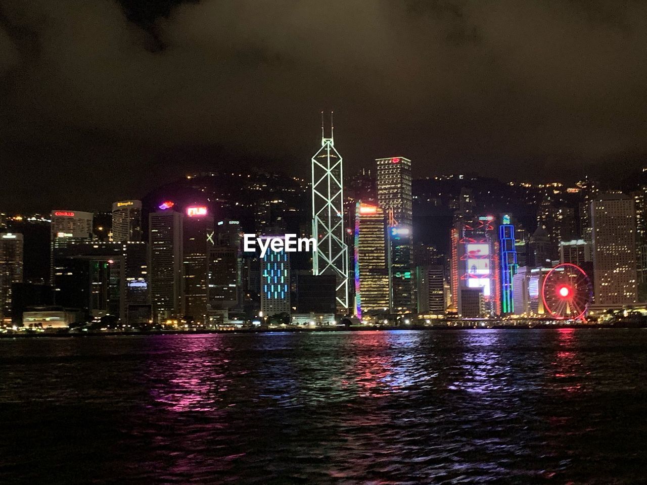 ILLUMINATED BUILDINGS IN CITY AT NIGHT