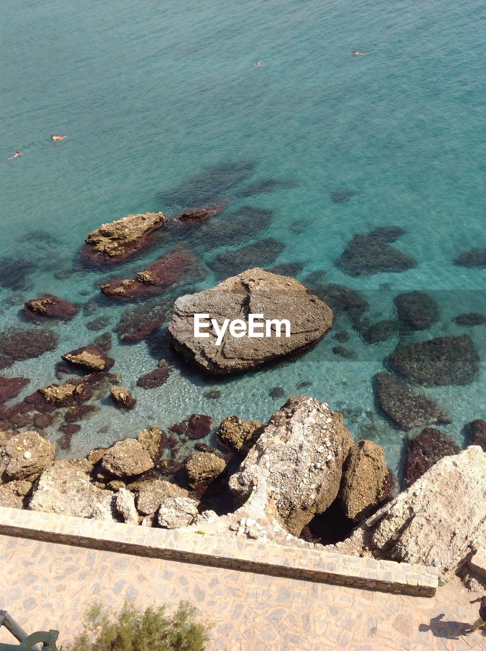 High angle view of rocks on beach