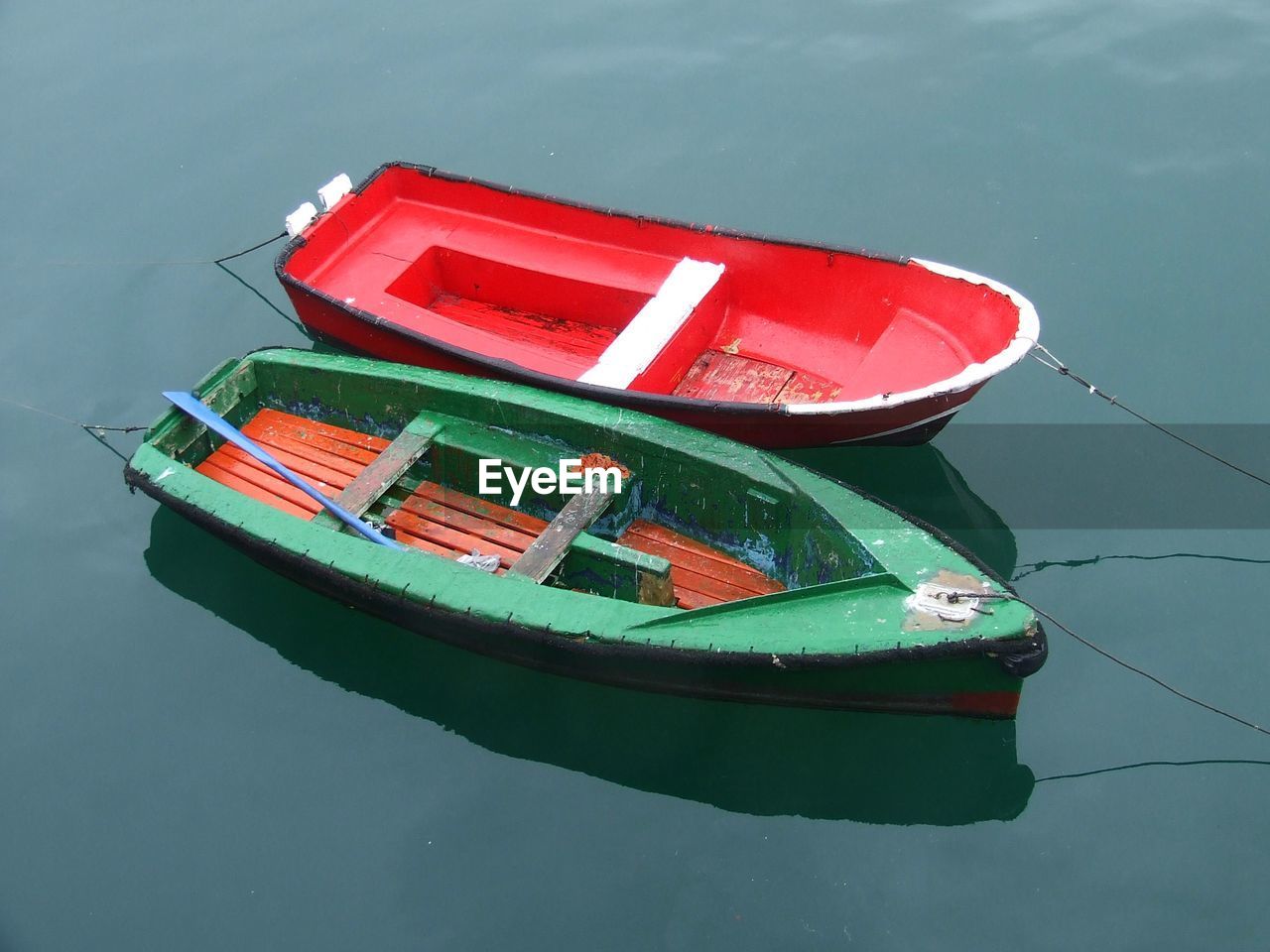 High angle view of boat moored in water