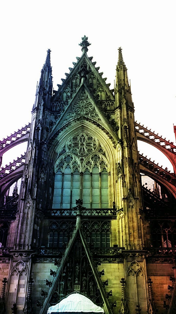 Low angle view of cologne cathedral against clear sky