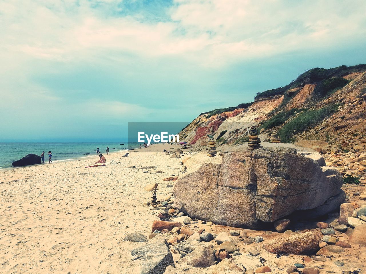 View of rock formations on beach