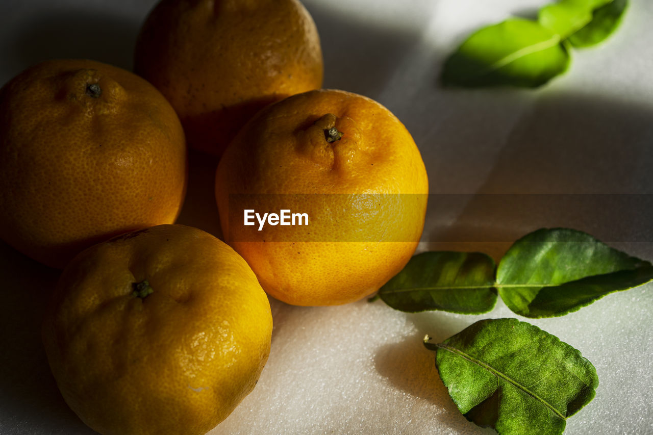 Orange fruits with leaf background