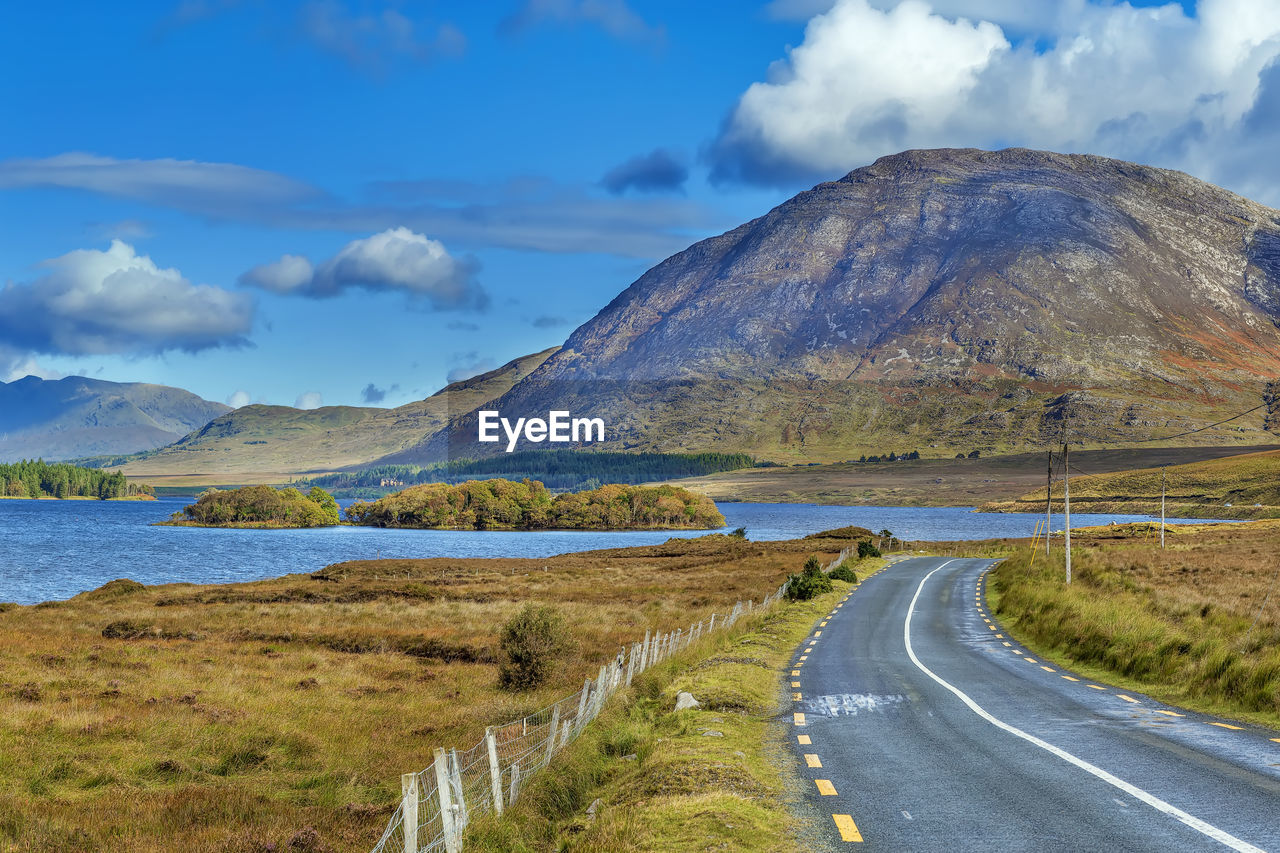 Landscape with inagh lake and mountains in galway county, ireland