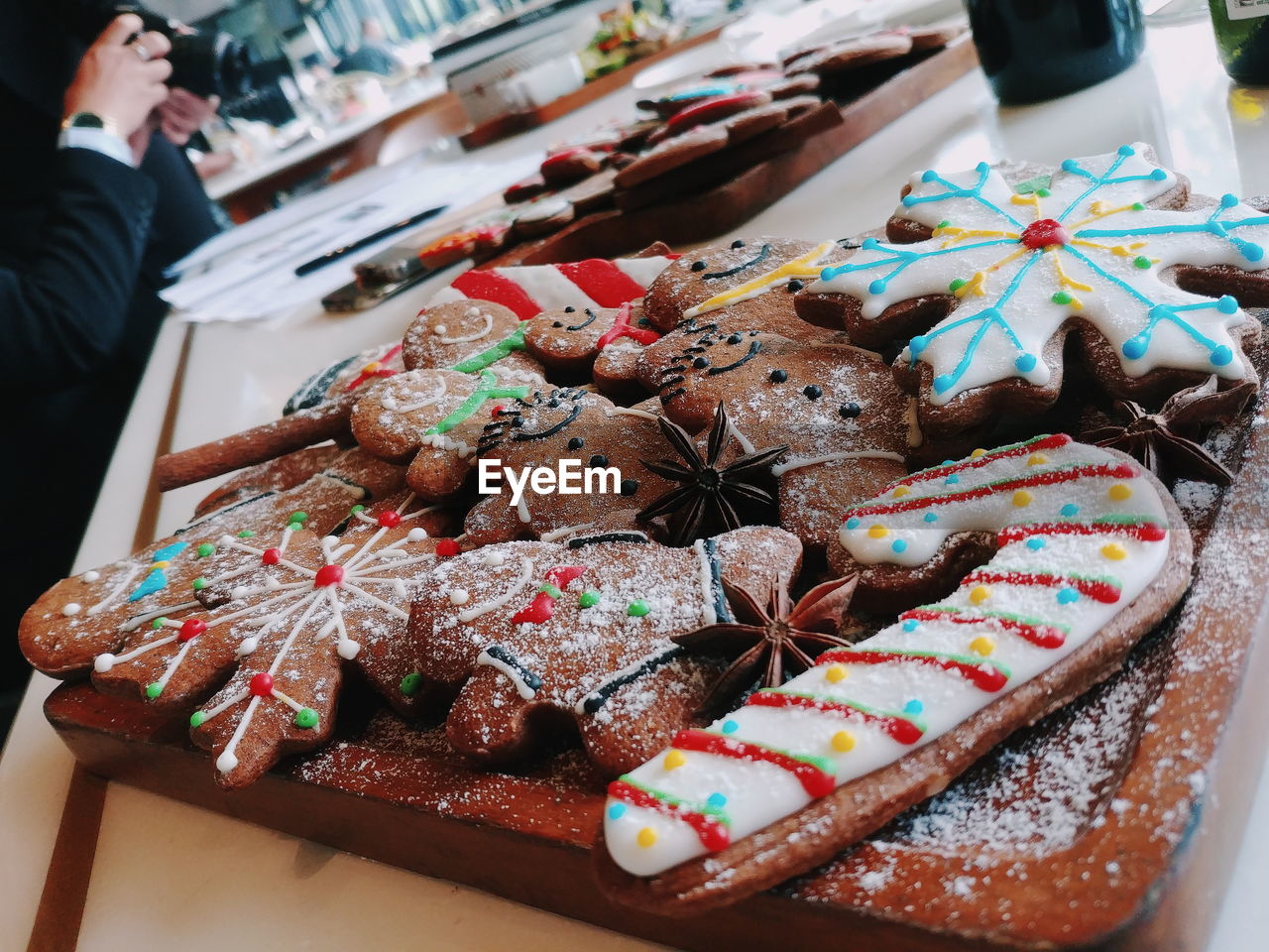 High angle view of cookies on table during christmas