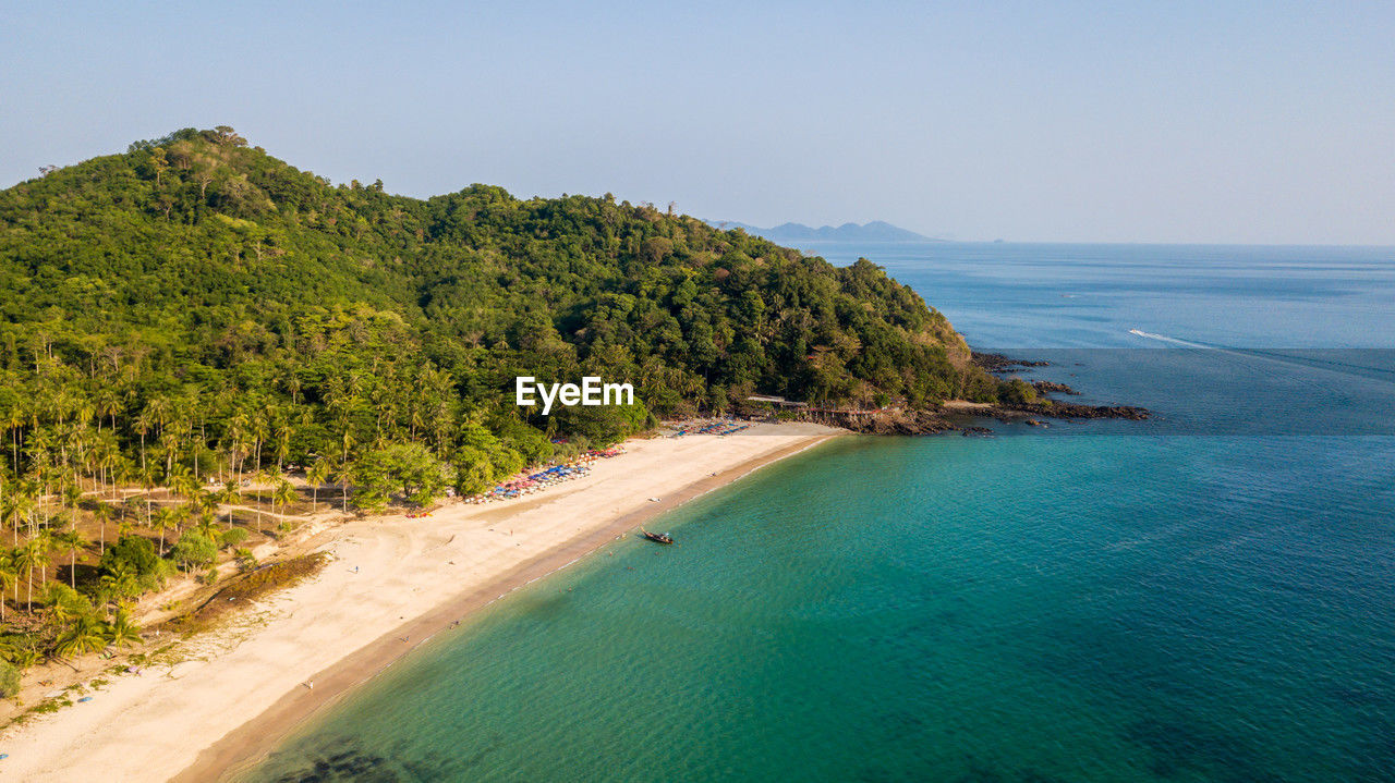 Aerial view of farang beach or charlie beach, farang beach on mook island