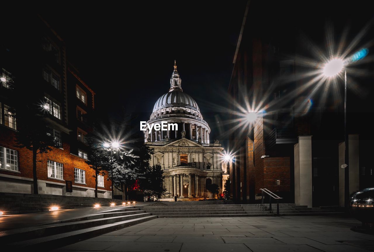 Historic building in city at night