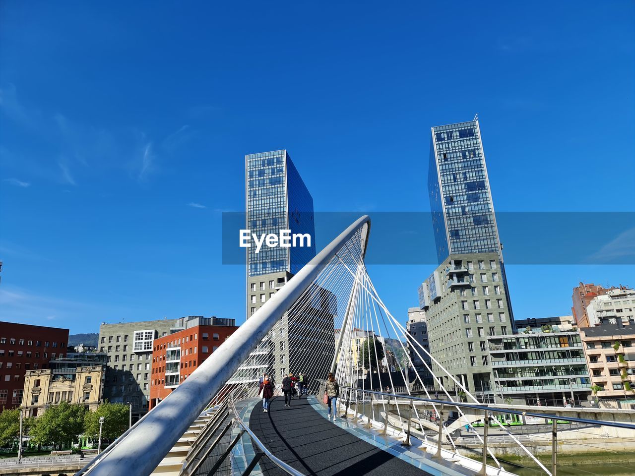 Modern buildings against blue sky calatraba isozaki bilbao zubizuri