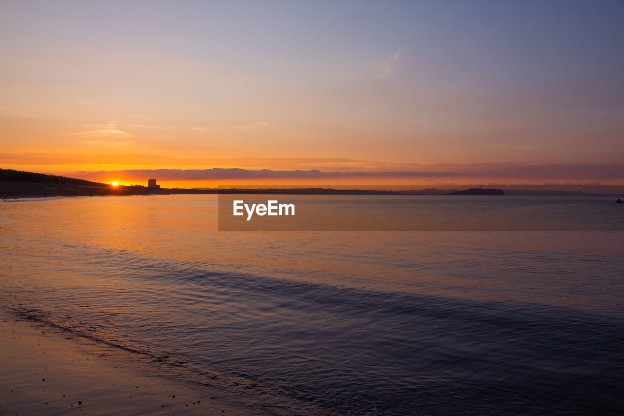 SCENIC VIEW OF BEACH DURING SUNSET