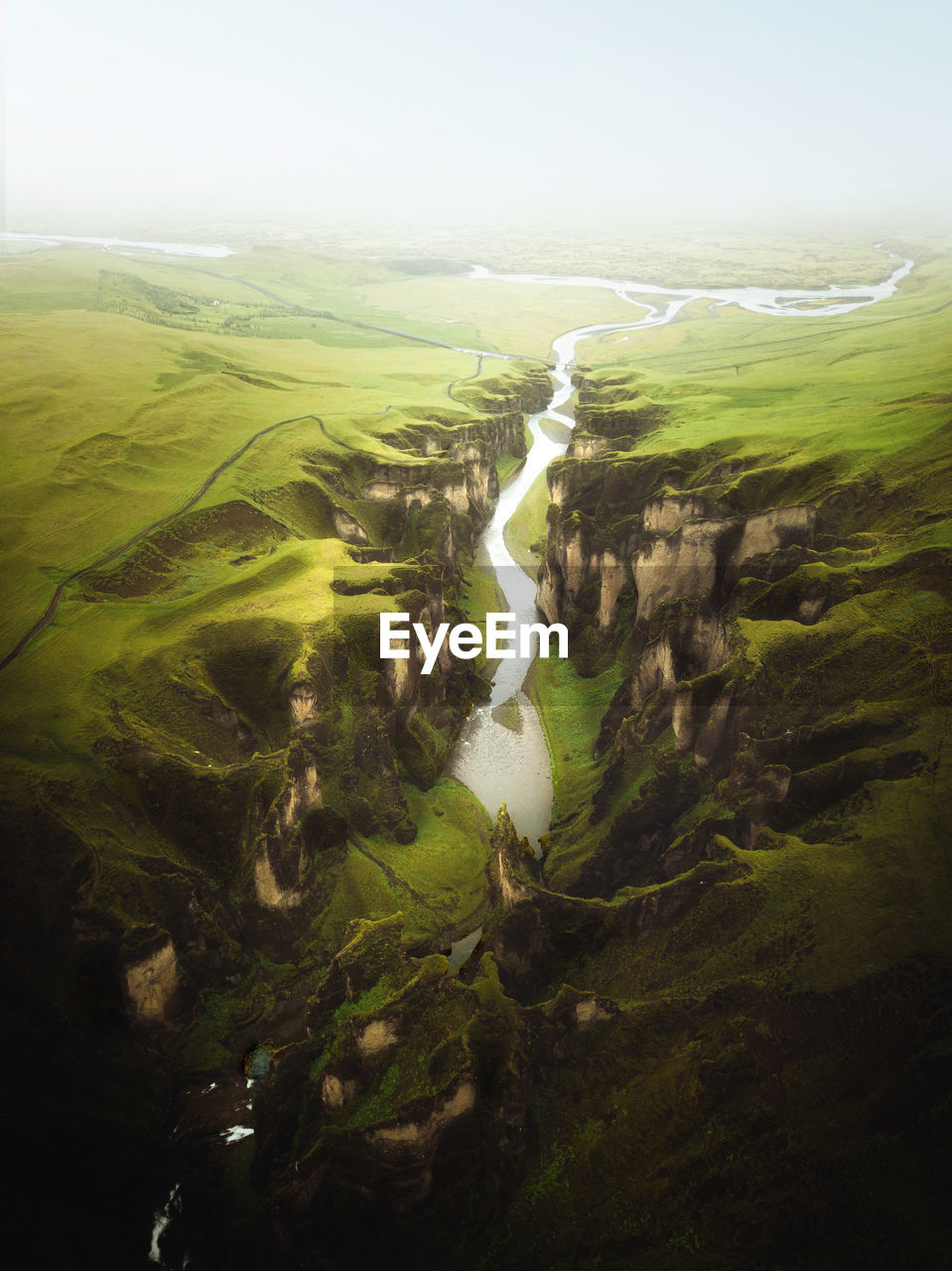 High angle view of land against sky