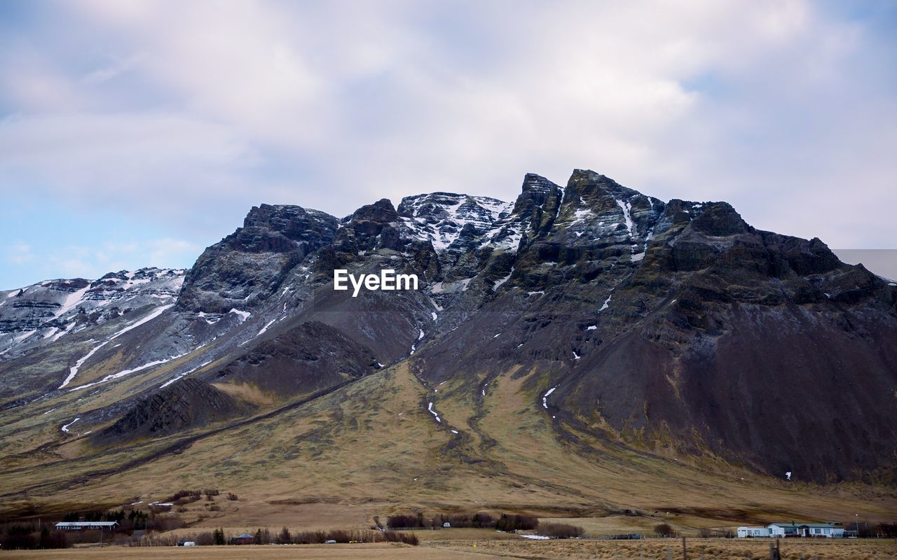 Scenic view of snowcapped mountains against sky