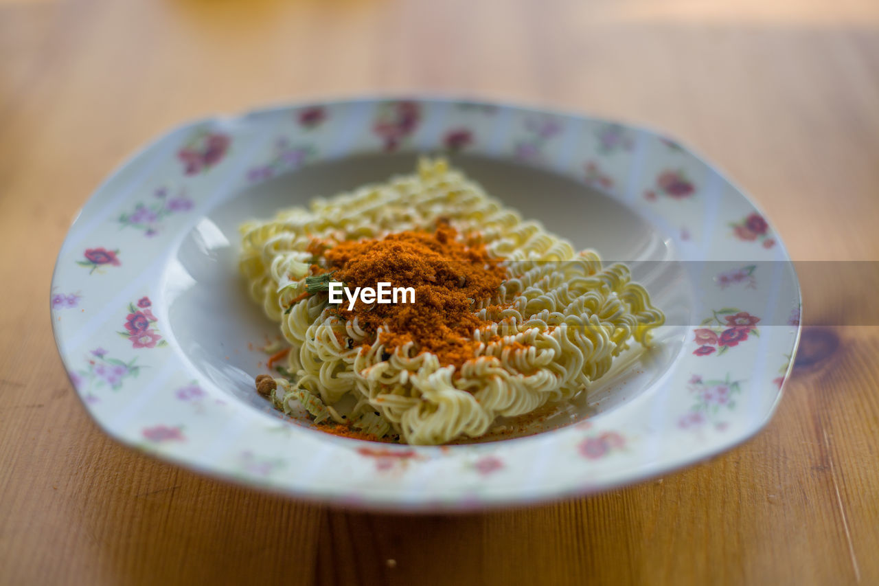 HIGH ANGLE VIEW OF PASTA IN PLATE