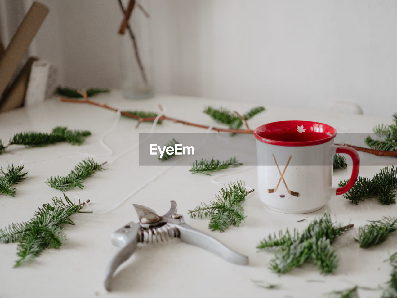 Close-up of christmas decorations on table