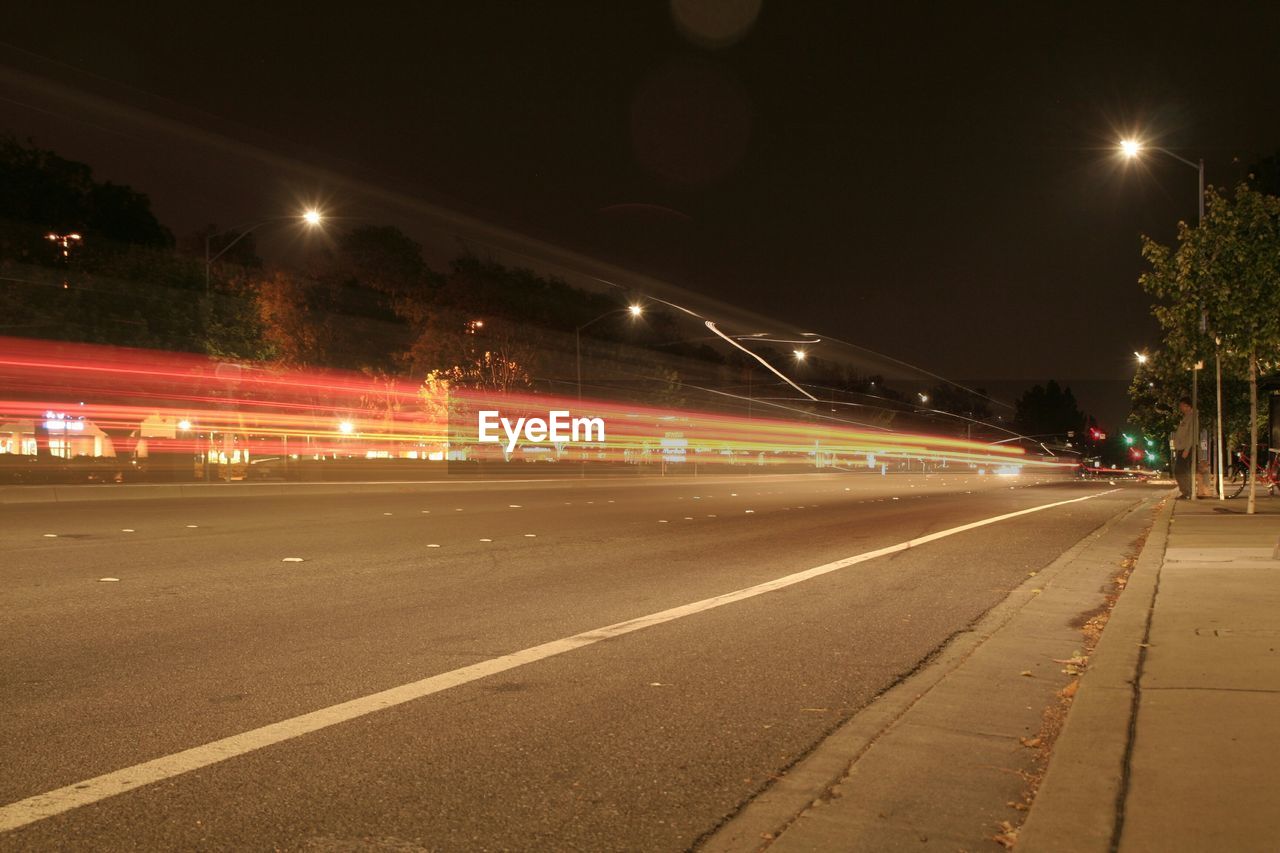 Light trails on street at night