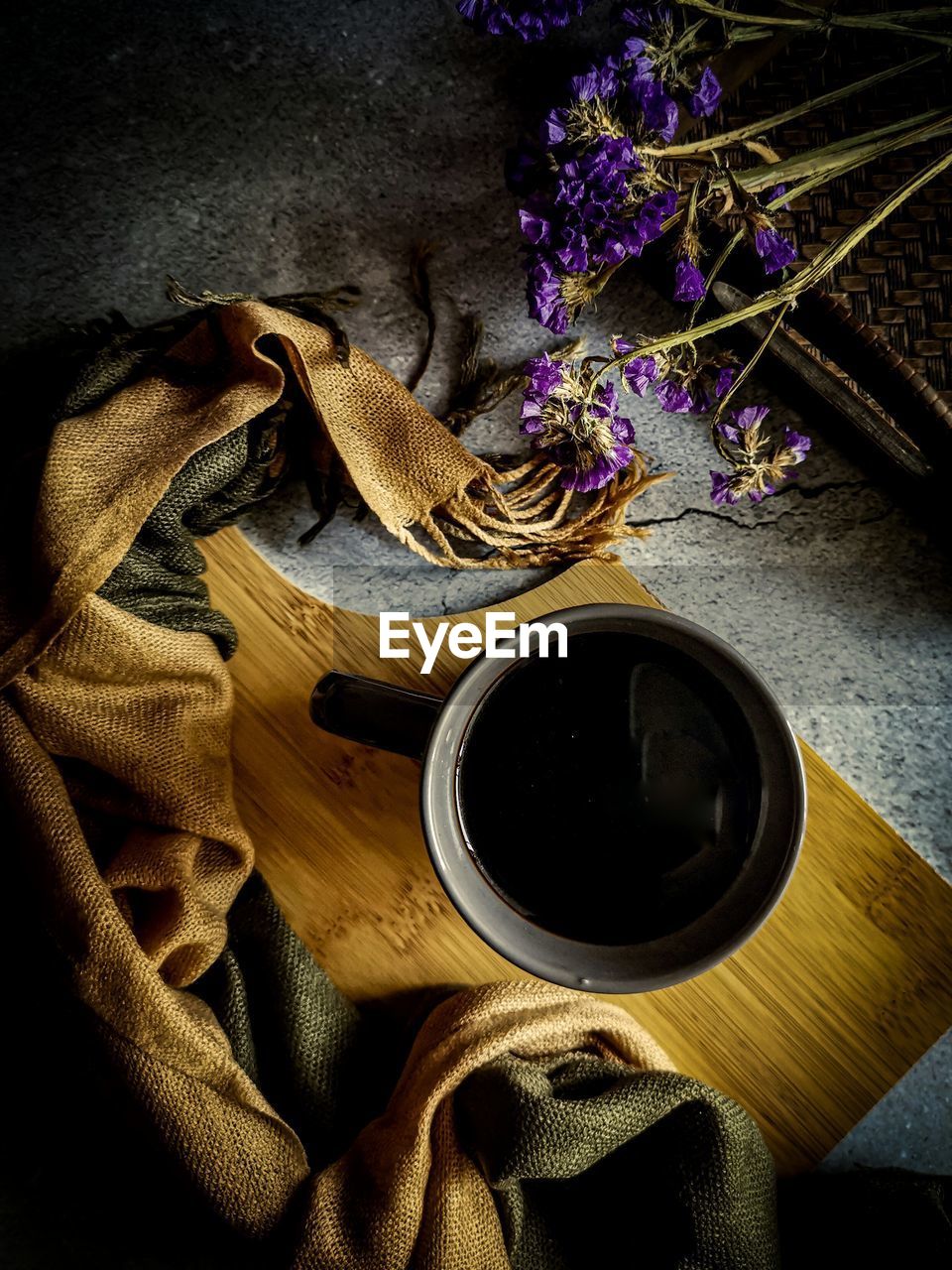 High angle view of coffee on table