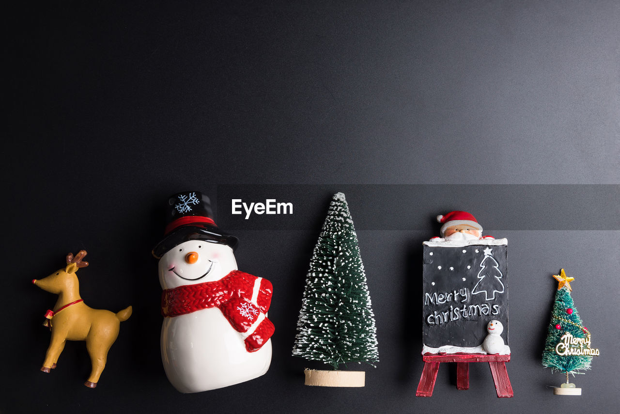 Christmas decorations on gray table