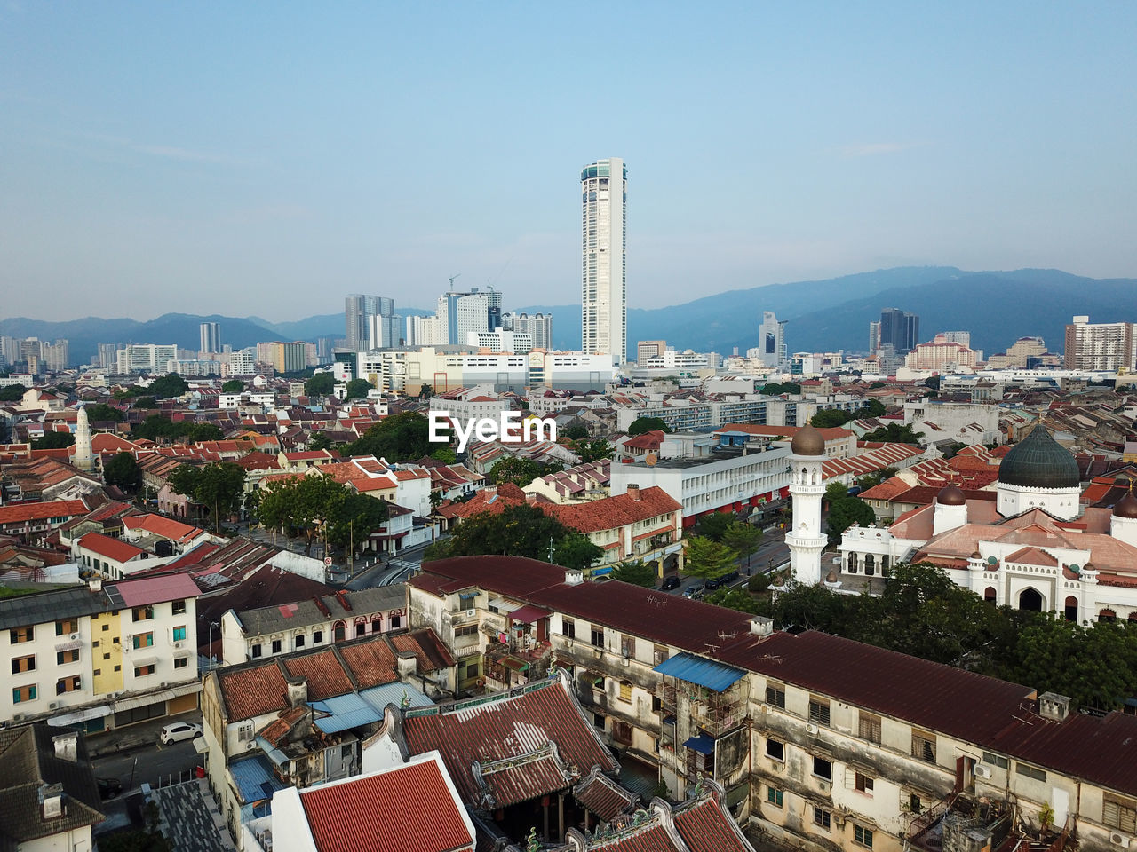 High angle view of townscape against sky