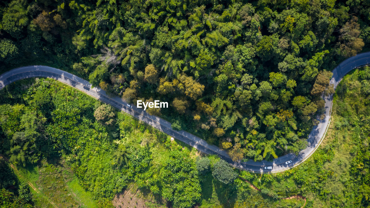 Aerial view mountain paths rural road between the city at doi chang chiang rai thailand