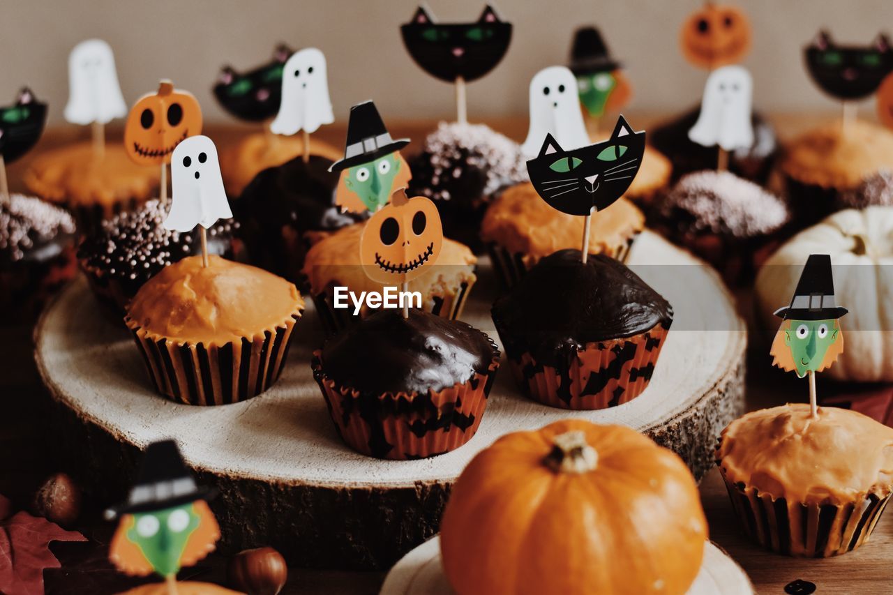 Close-up of cupcakes on table