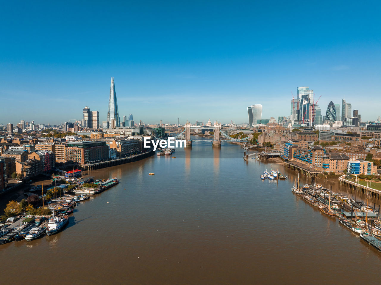 Aerial panoramic cityscape view of london and the river thames