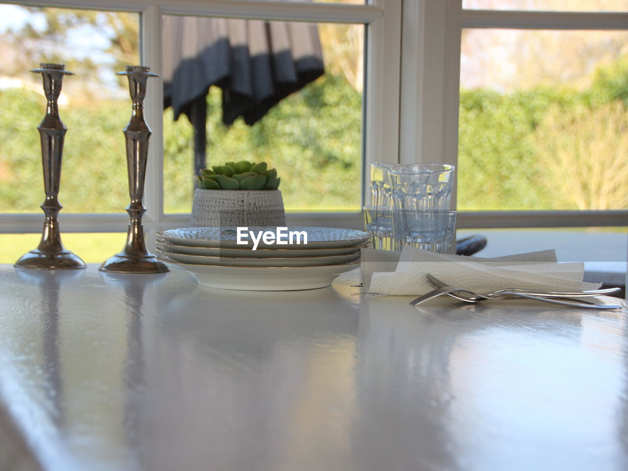 Glass of water on table