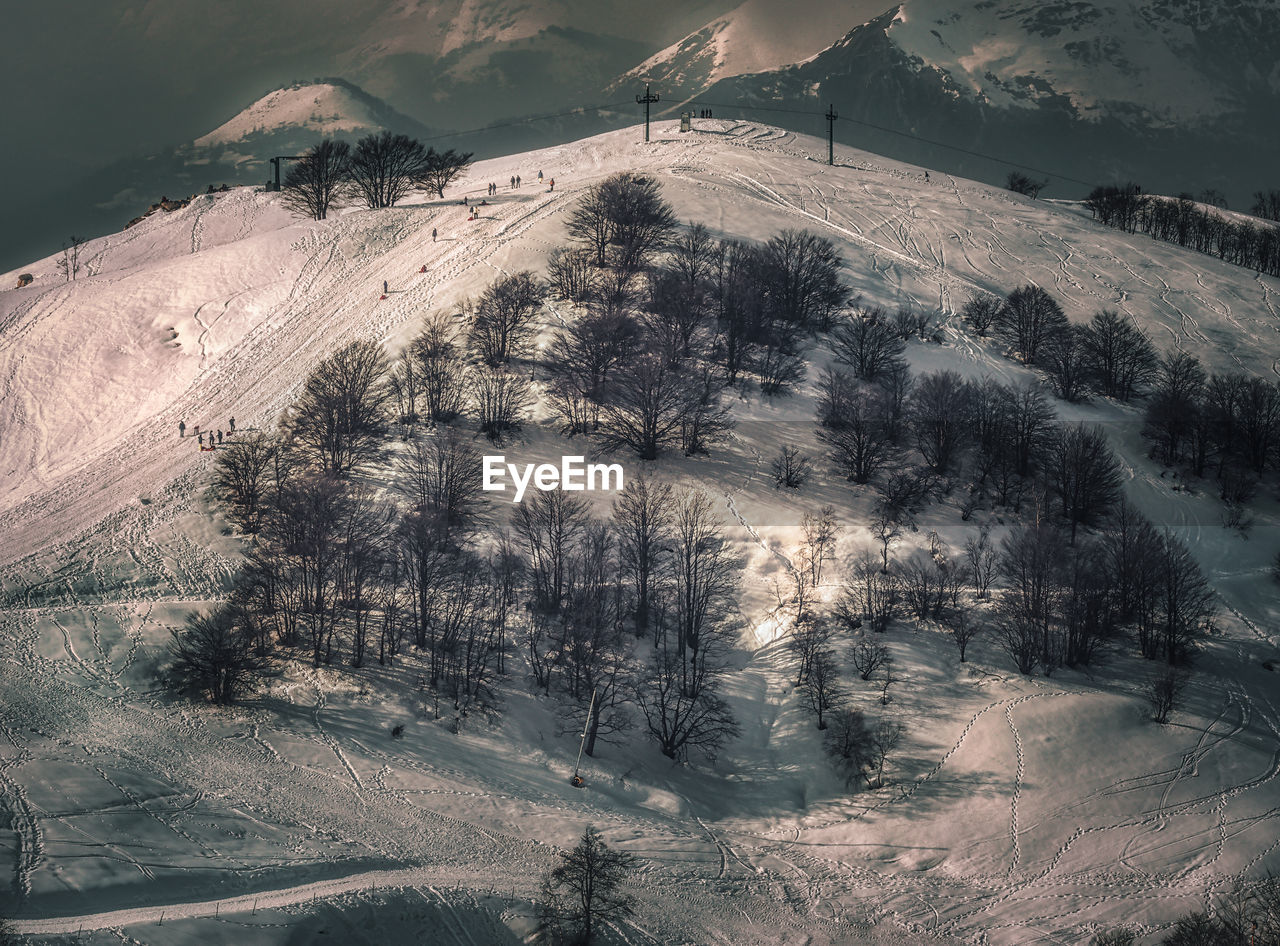 High angle view of snowcapped mountain