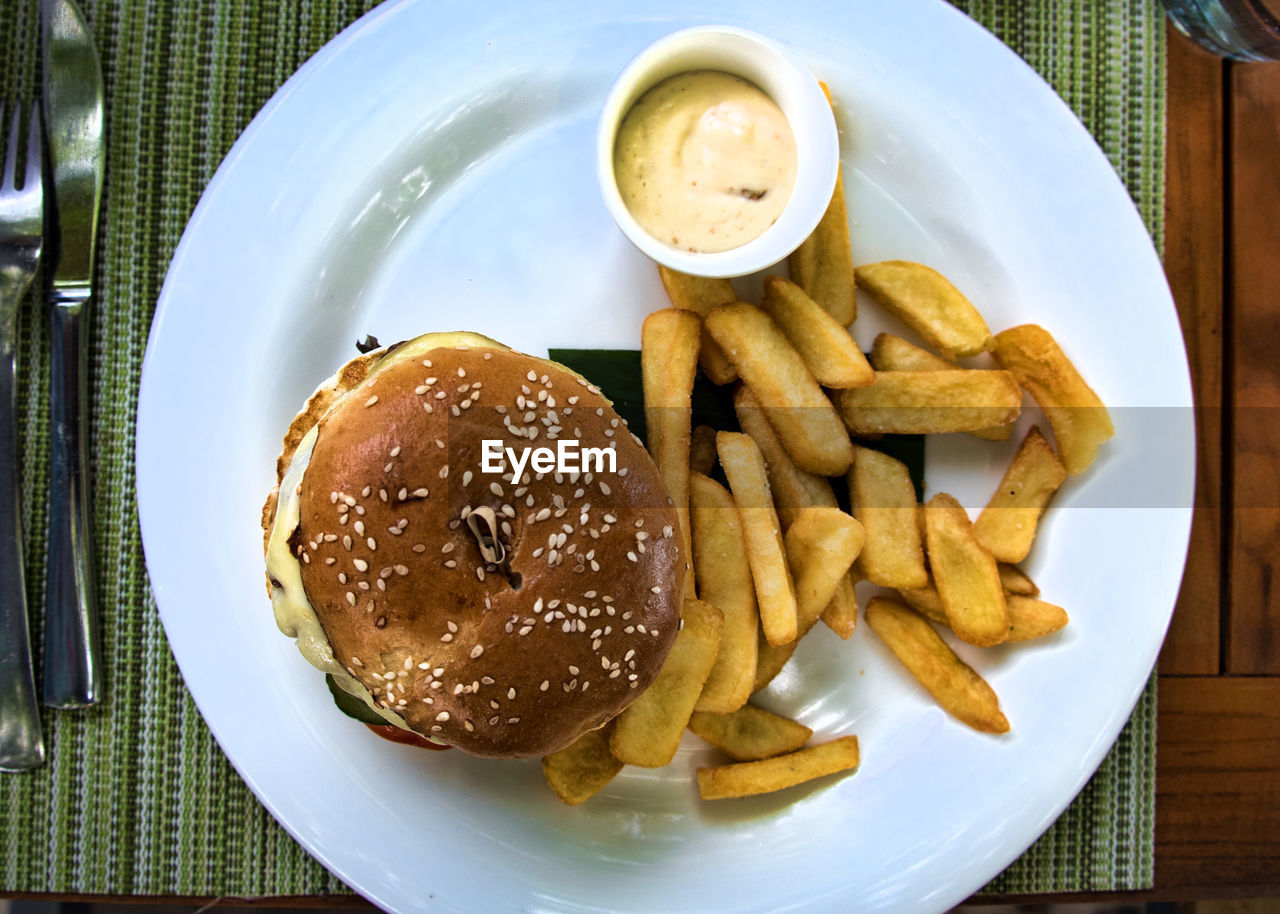 Close-up of burger on plate